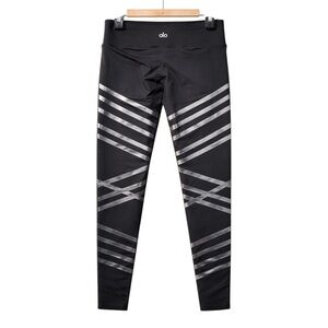 Alo Yoga Black Reflective Stripe High Rise Leggings Size Medium M